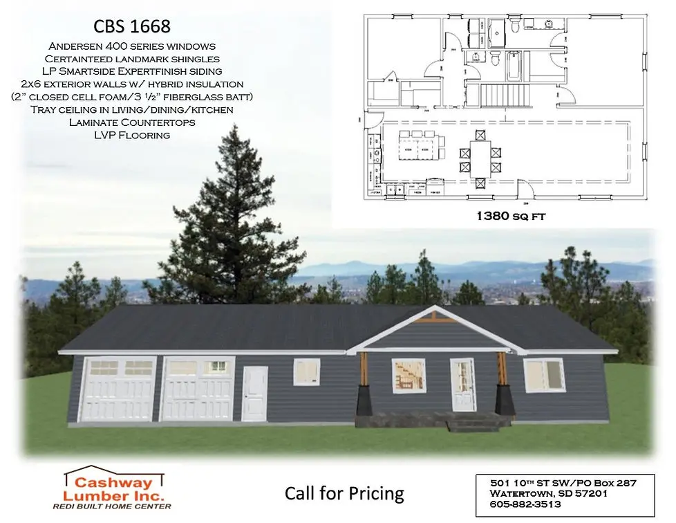 CBS 1668 Redi-Built Home Floor Plan CBS 1668 Redi-Built home in Watertown SD with 1,380-square-foot floor plan